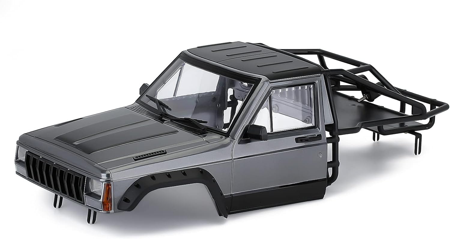 Hard Plastic RC Crawler Body Cab & Back-Half Cage Body Car Shell Upgrades Part for 1/10 RC Crawler Car for Axial SCX10 II 90046 TRX4 Redcat GEN8 (Grey)