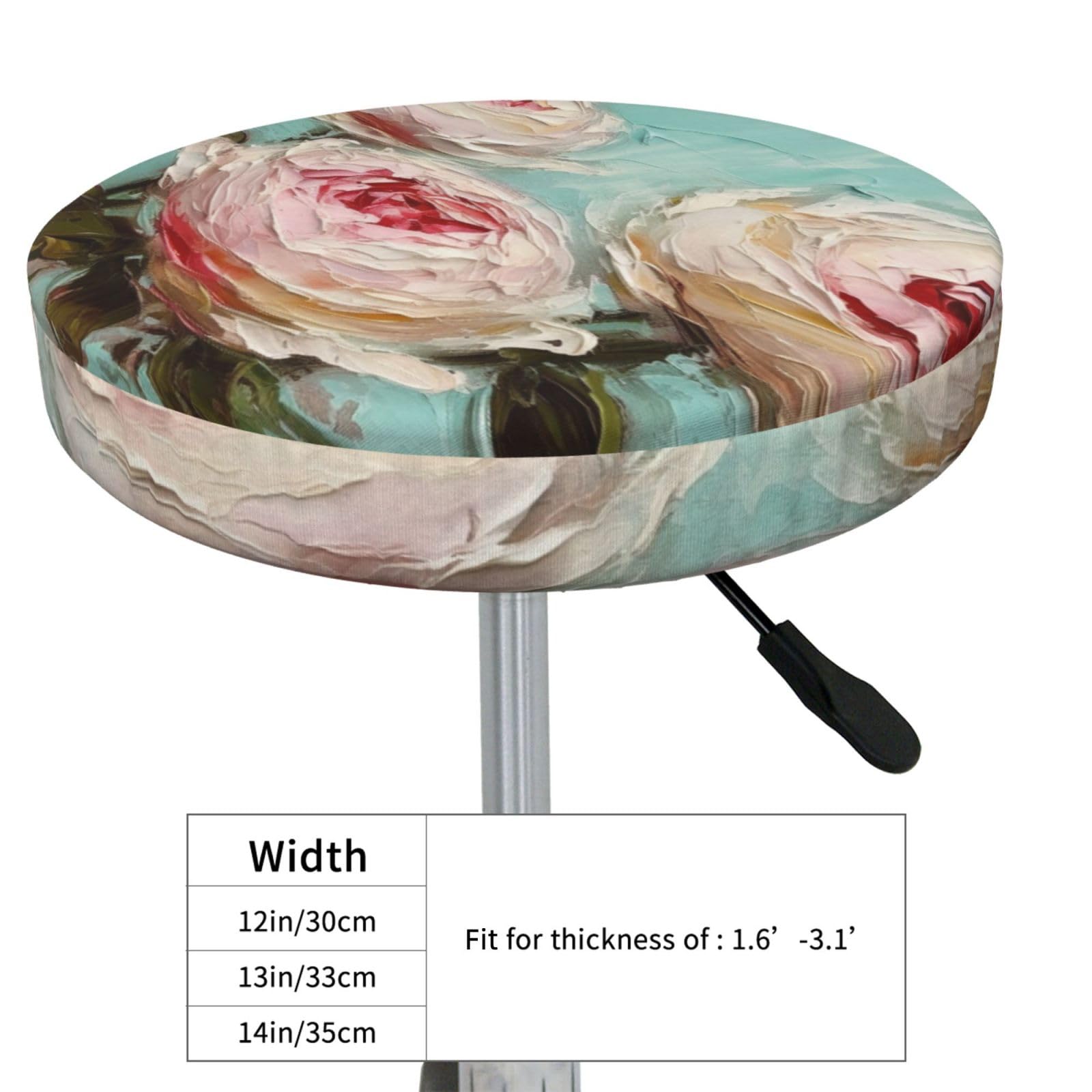 FireDeer 3 Pale Pink Cabbage Roses Round Bar Stool Cover Waterproof Stool Slipcover Anti-Slip Seat Cover Cushion 13 Inch