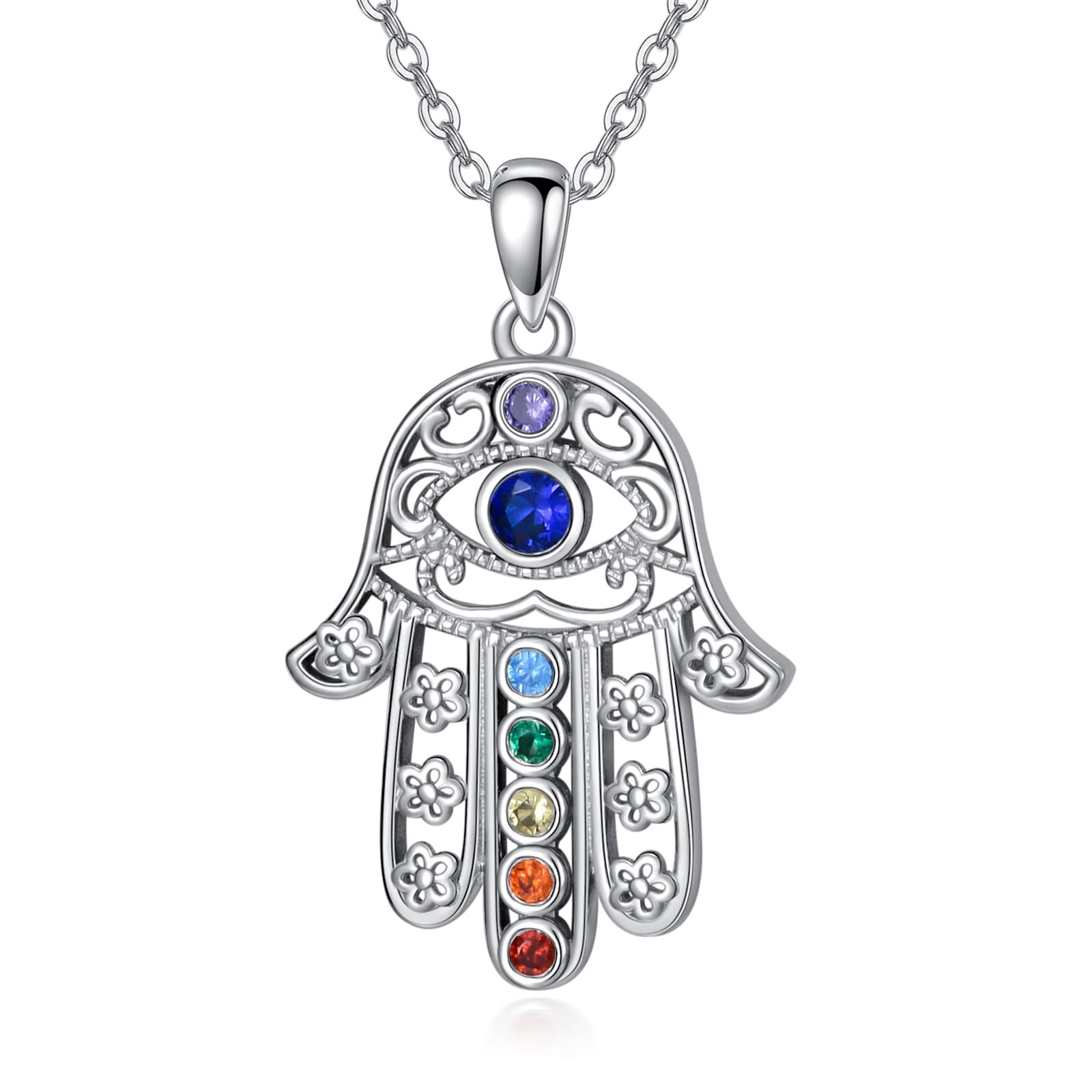 Chakra/Tree of Life/Evil Eye Hamsa Hand Necklace 925 Sterling Silver Hamsa Hand Gifts Christmas Jewelry for Women Mom Mother