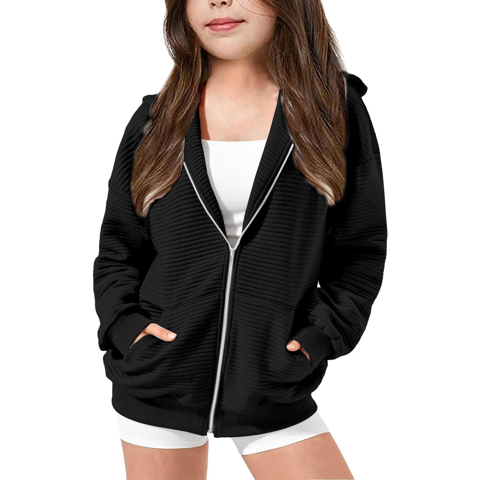 Generico Felpe con Cappuccio Comoda Leggero Felpe con Tasche Morbido Autunnale Casuale Giacca con Cerniera Bambina Inverno Tinta Unita Pullover Sportivo Ragazza Maniche Lunghe Sweatshirt