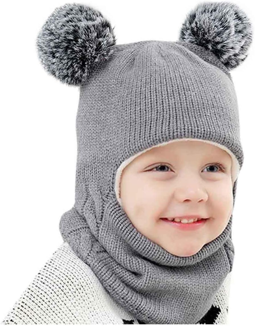 ECYC Ltd Kids Winter Warm Knit Hat Scarf Set Knitted Hood Scarf Hat Beanie Hat Neck Warmer with Pom Pom for Toddlers Girls and Boys