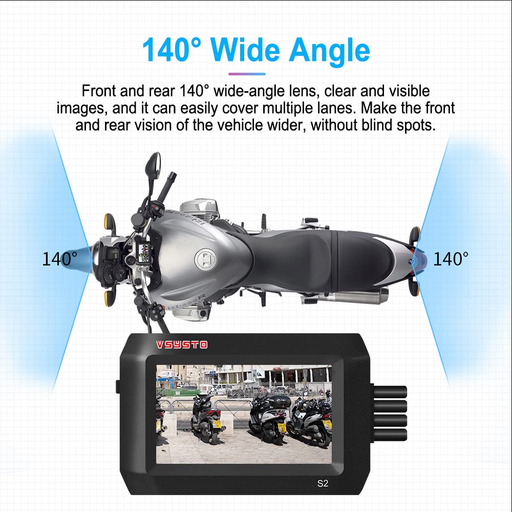 VSYSTO 3 pollici moto dash cam IPS schermo ad alta definizione WiFi GPS di monitoraggio automatico di parcheggio off/on visione notturna impermeabile doppia 1080P anteriore e posteriore
