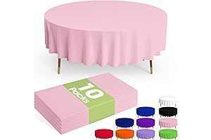 Pink Plastic Table Cloth, 10 Pack Disposable Round Tablecloths for Weddings and Parties (84")
