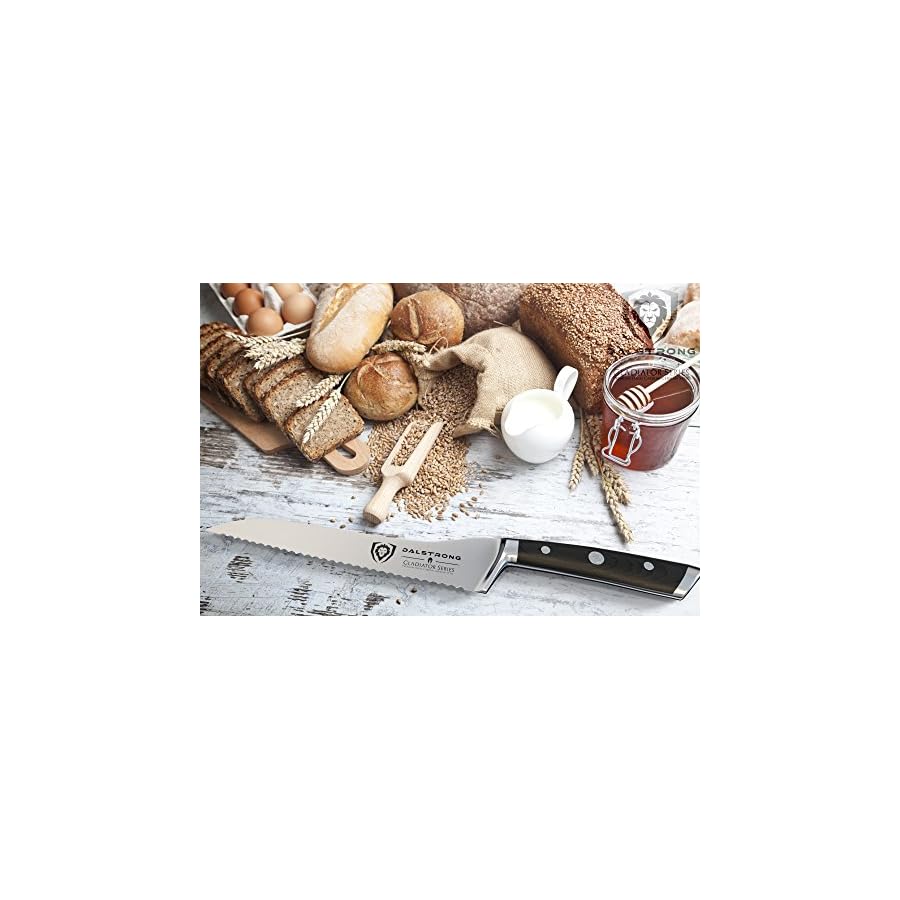 Dalstrong Serrated Offset Bread Knife - 8 inch - Gladiator Series Elite - Deli Knife - Forged German High-Carbon Steel - Bread Slicer - Slicing Knife - G10 Handle - Sheath - NSF Certified