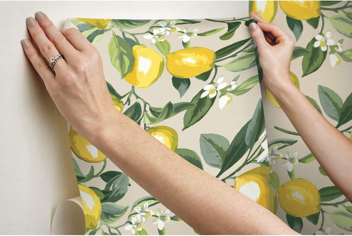 RoomMates RMK11681WP Lemon Zest Yellow and Beige Peel and Stick Wallpaper, Roll