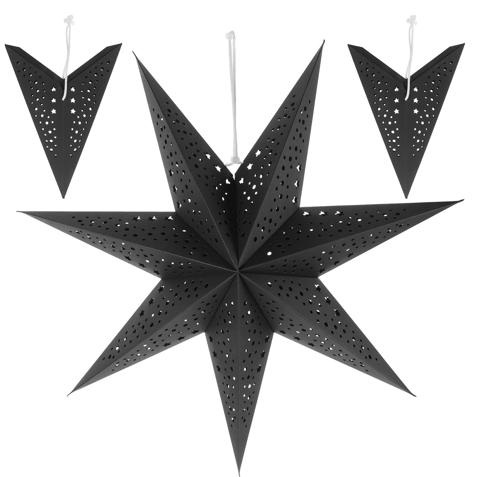 Baluue 3 Pcs Christmas Stereoscopic Star Shaped Lampshade, Christmas tree ornaments Ceiling Lamp Pendant Hanging Lantern Lampshade for Christmas Party Home Decorations(Black)