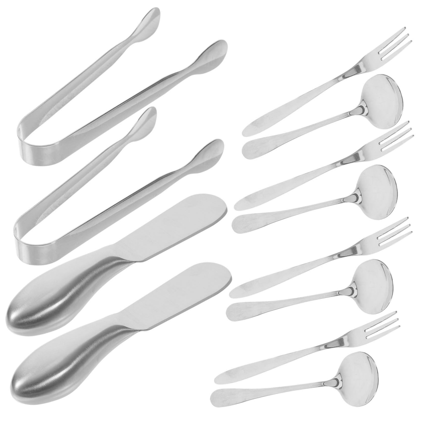 Cabilock 1Set Stainless Steel Cheese Utensils Ergonomic Handles Cheese Spreader Fork and Tongs for Home Kitchen Use Easy to Clean and Maintain for Cheese