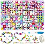 666PCS Flower Fruit Polymer Clay Beads Charms 24 Styles Cool Fun Cute Preppy Beads for Jewelry Making Girls Indie Aesthetic Beads DIY Bracelet Accessories Kit 5m Crystal Elastic String for Kids