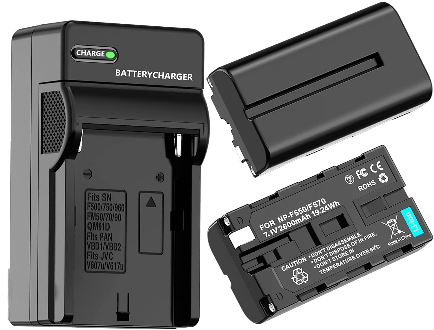 eWINNER 2-Pack 2600mAh NP-F550 Battery&One Battery Charger Compatible with Sony NP-F550/F970/F750/F770/F960/F530/F330/F570/CCD-SC55/TR516/TR716/TR818