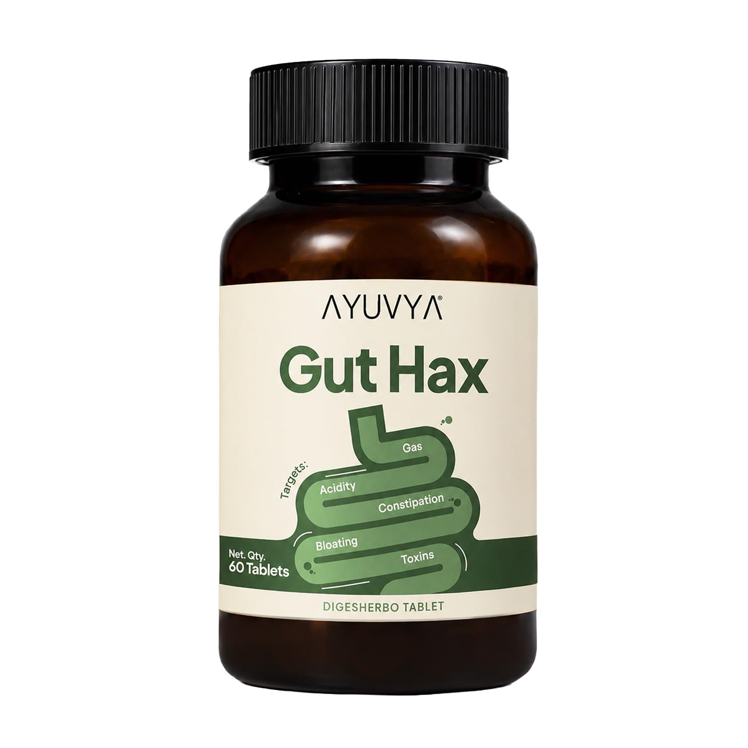 Ayuvya Gut Hax | Ayurvedic Acidity Control Tablets |Body Heat Reduce Medicine, Bloating Relief | Digestive Harmony & Heartburn Relief | 60 Ayurvedic Acidity Tablets-image-4