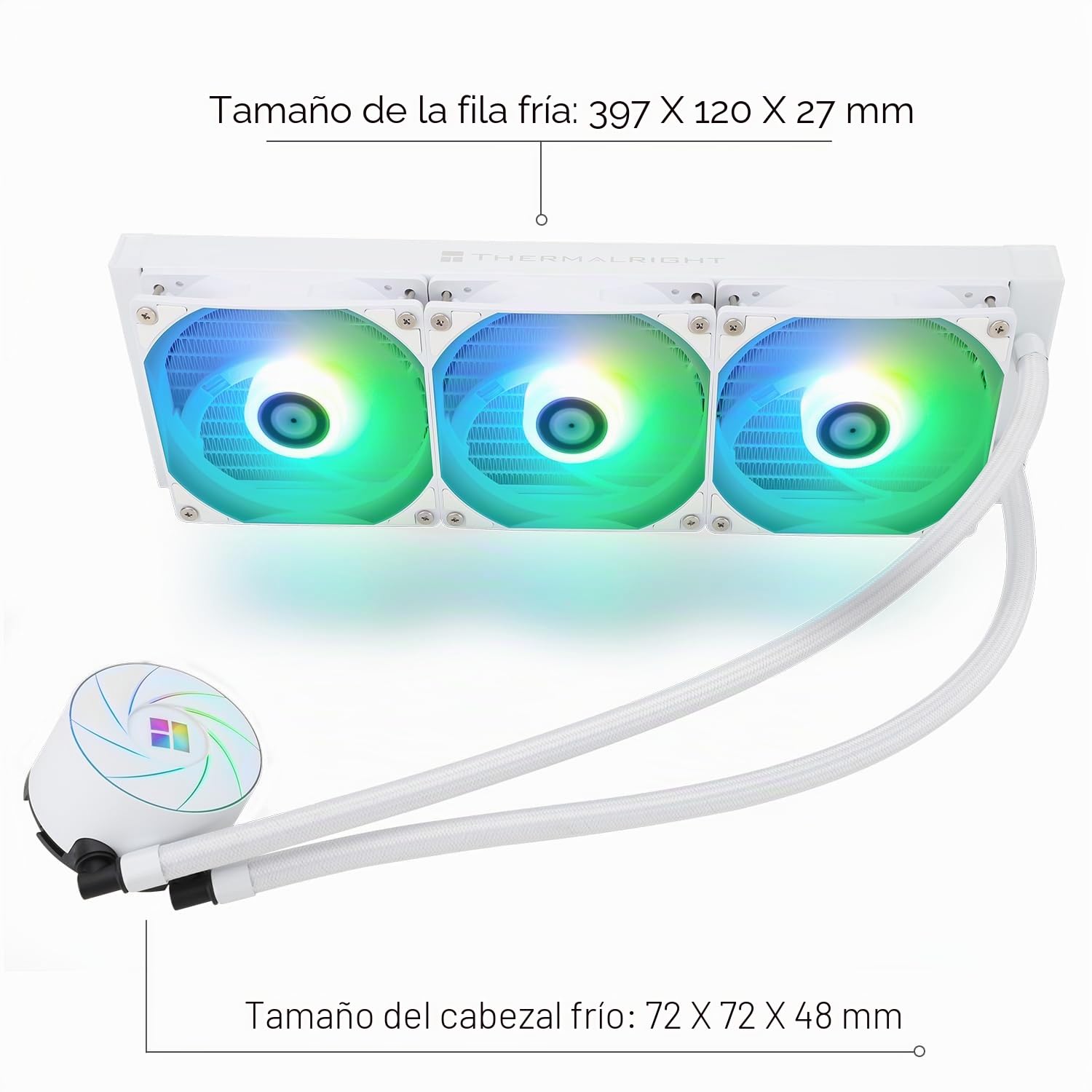 TR-Thermalright AQUA ELITE 360 White, Enfriador líquido para CPU, Refrigeración AIO de 360mm, 3 ventiladores PWM de bajo ruido con ARGB, Para AMD AM4/AM5, Intel LGA1851/1700/115x/1200,Blanco