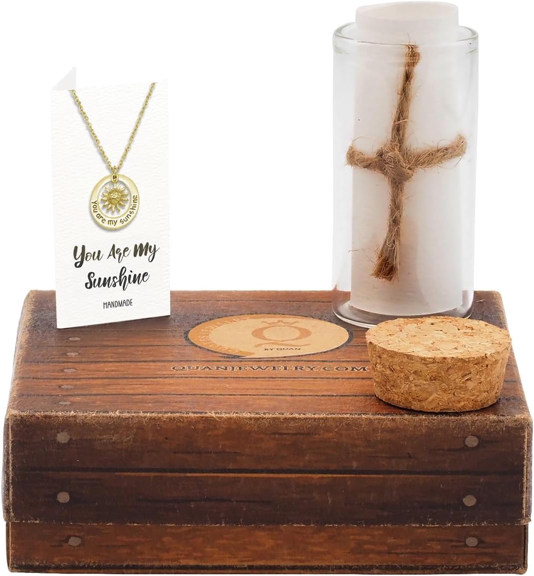 quan jewelry You are My Sunshine Inscription Sun Pendant Necklace, Personalized Gifts for Women with Greeting Card, Adjustable 16" to 18"