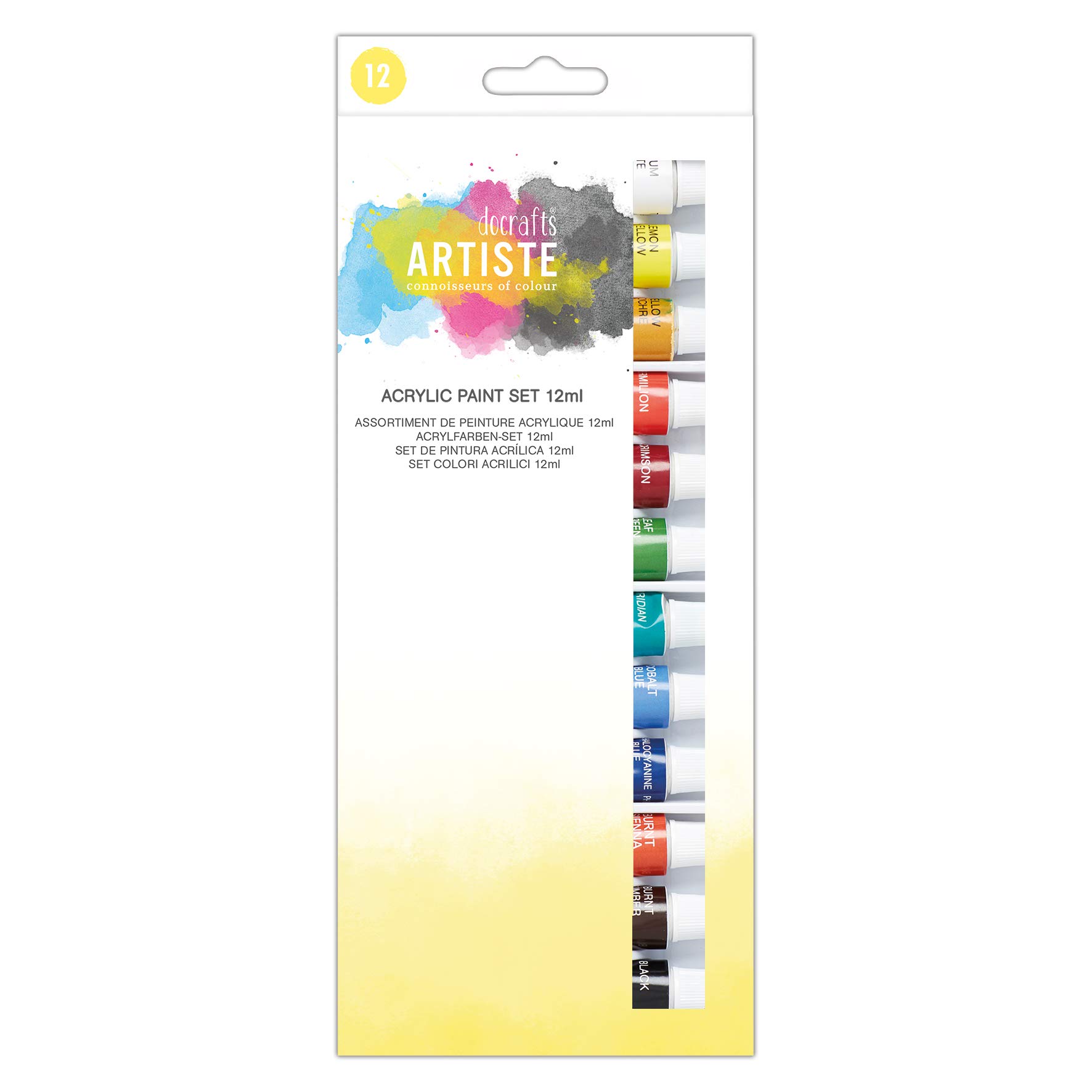 ARTISTE Acrylic Paint Set 12ml 12 Pack Vibrant Colours, Quick-Drying Professional Art, Craft, Hobby Artists Paint, Water-Based Paints Cover Surfaces with Ease, Ideal for Travel Artists