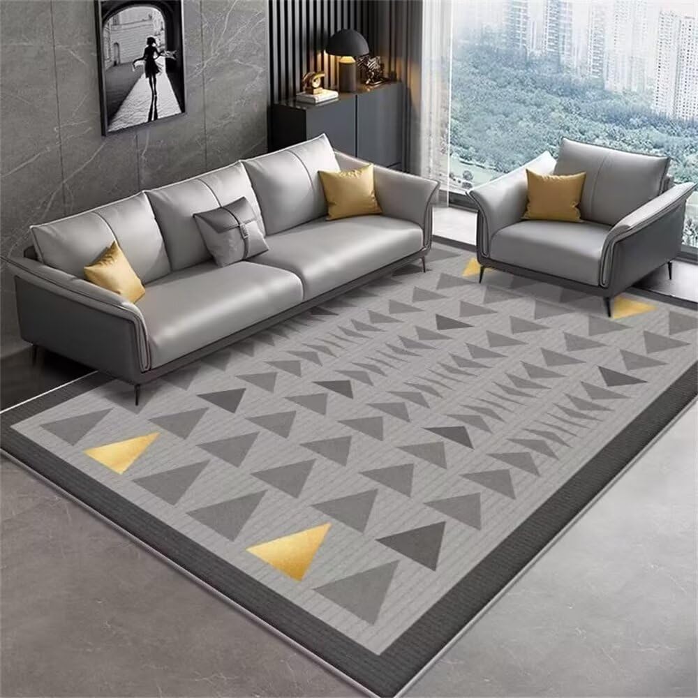 Tapis de salon gris 60x100cm à motif triangulaire multicolore résistant