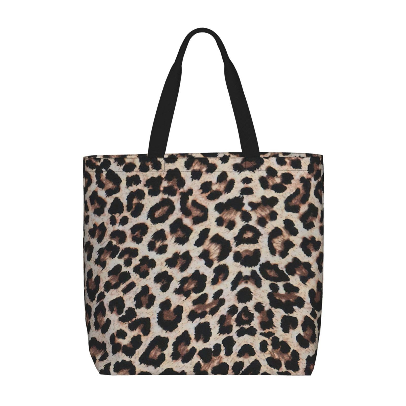 KoloQren Leopard Print print Print Large Capacity Zipper Shoulder Tote Bag,Reusable Grocery,Beach and Travel Bag, Black, One Size
