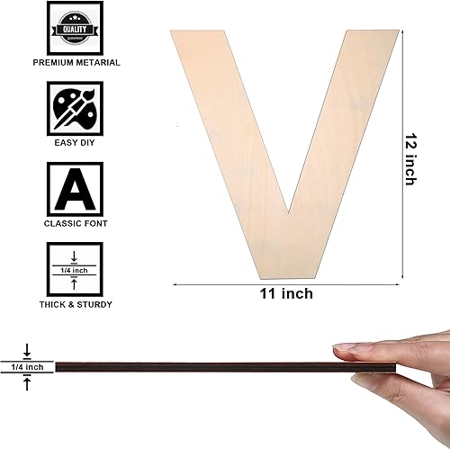 Vista 186 de Símbolo de madera de 12 pulgadas y letra grande de madera sin terminar de 1/4 de pulgada de grosor para manualidades, decoración de pared del hogar