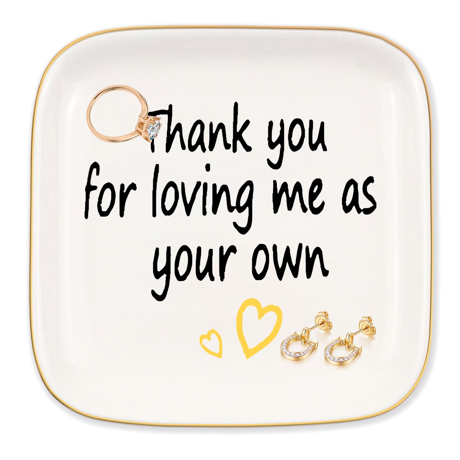 Gift for Mother Jewelry Dish Square Tray, Thank You For Loving Me As Your Own, Gifts for Mother-in-law, Step Mom, Bonus Mom, Mother's Day Birthday Valentines Christmas Gift, Stepmother Gifts