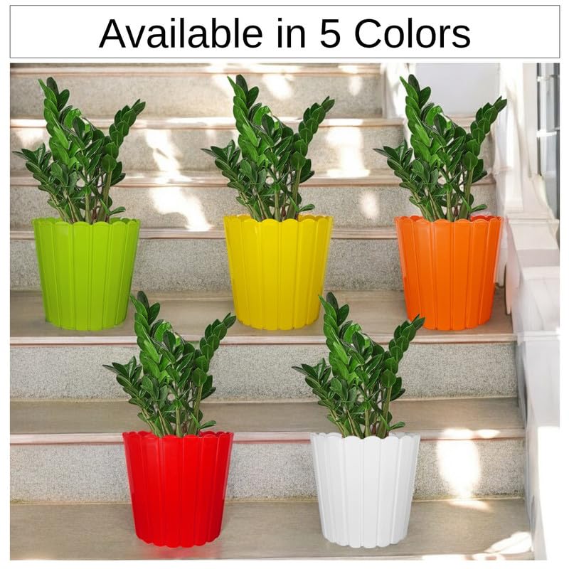 Image of GARDENS NEED 12 Inches Thai Round Flower Pot | Set of 2 | Lemon Green | Plastic Planter Pots for Indoor & Outdoor Home, Office & Balcony Decoration