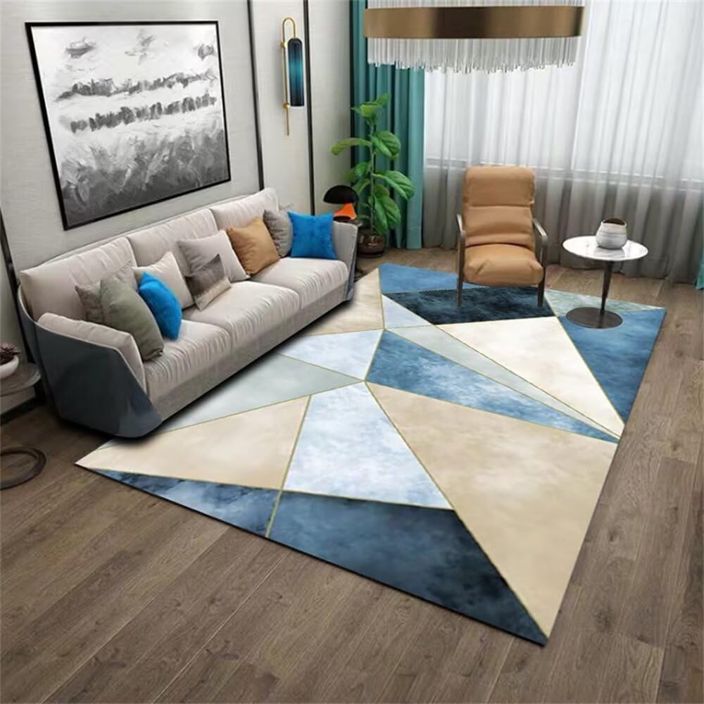 Grand tapis salon zone tapis géométrique moderne bleu antidérapant 180x280