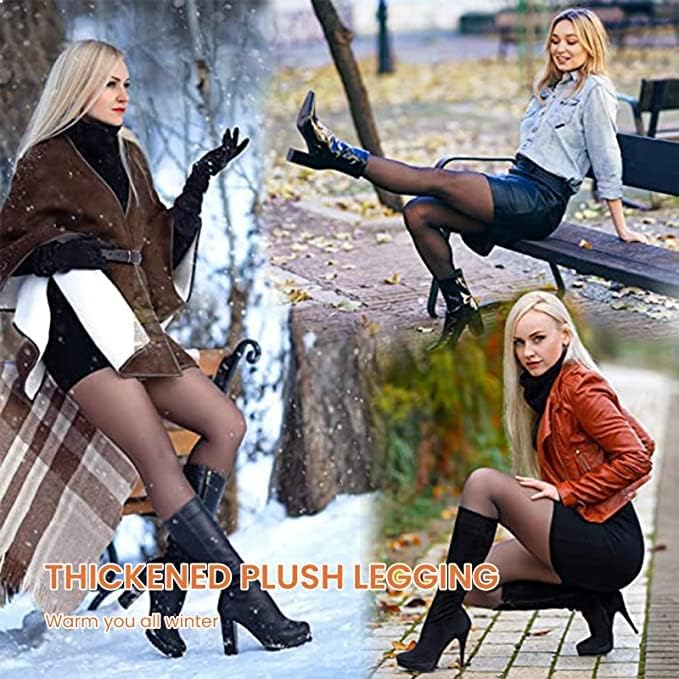 Fleece Lined Tights Sheer Women - Fake Translucent Warm Pantyhose Leggings Sheer Thick Tights for Winter - Image 5