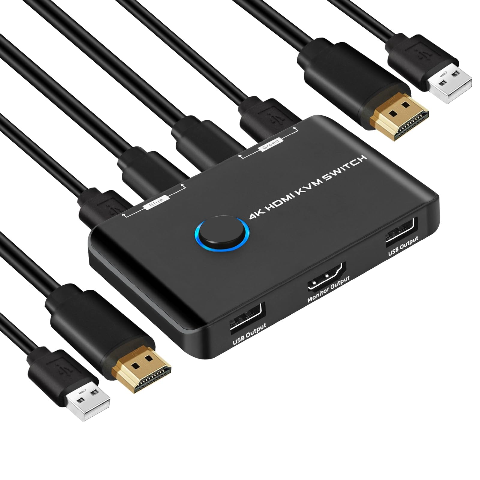 4K@60Hz Commutateur KVM Switch HDMI 2 Port, Switch KVM pour brancher 2 PC sur 1 écran & 2 périphériques USB, avec 2 câbles USB et 2 câbles HDMI