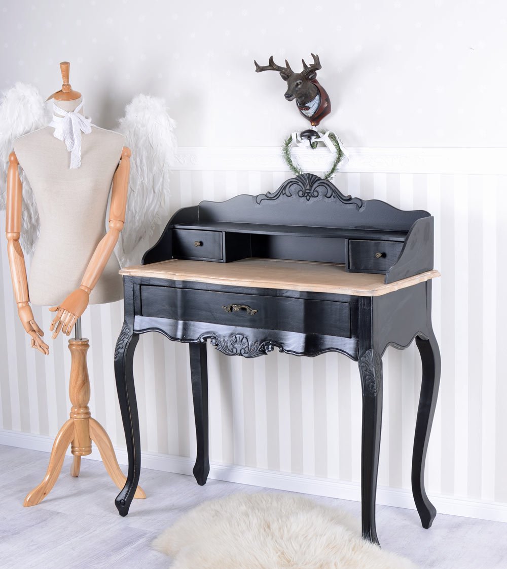 Damensekretär Villa Vintage Sekretär Schwarz Wandtisch Antik Konsole hma054 Palazzo Exclusiv