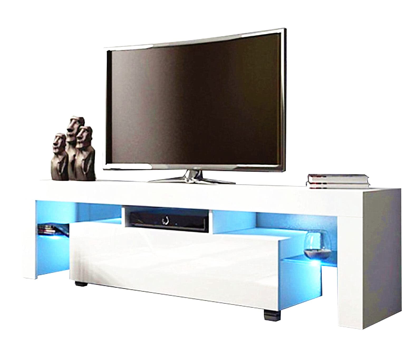 Buy AMZFDC White TV Stand with Lights, Modern LED TV Stand with Storage