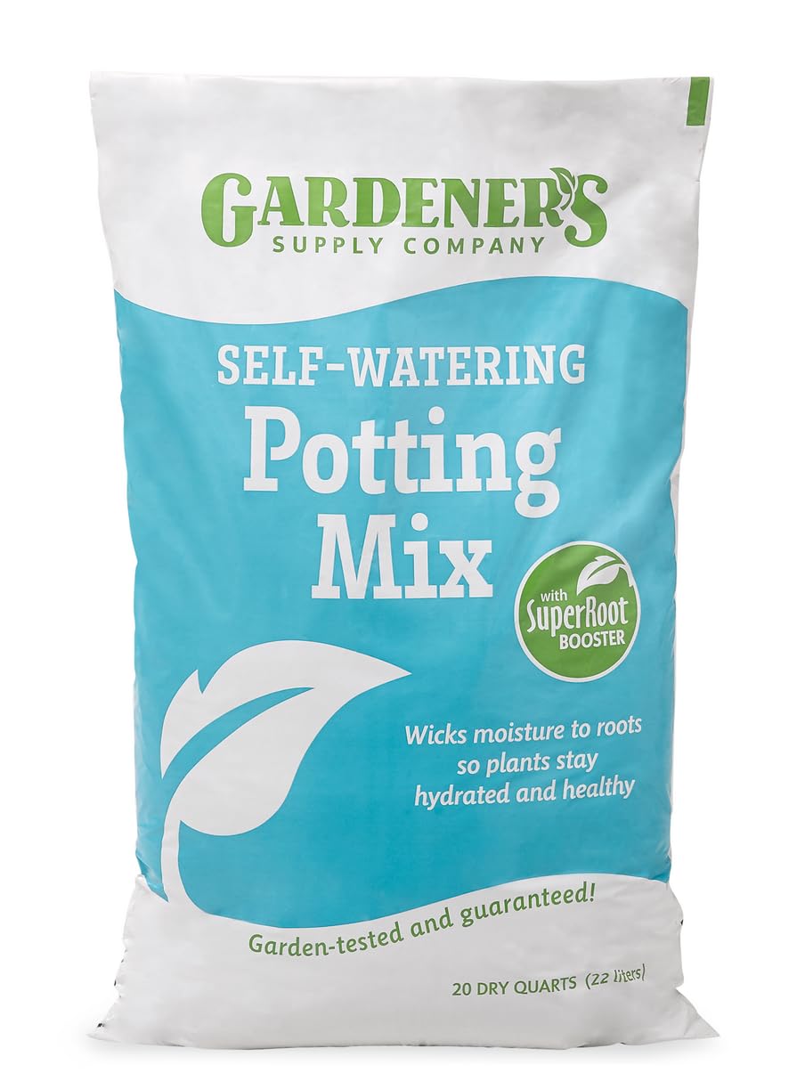 Gardener's Supply Company Self-Watering Potting Mix | High-Nutrient Compost-Based Plant Soil for Indoor Outdoor Planter Boxes, Containers & Garden Beds - 20 Quarts