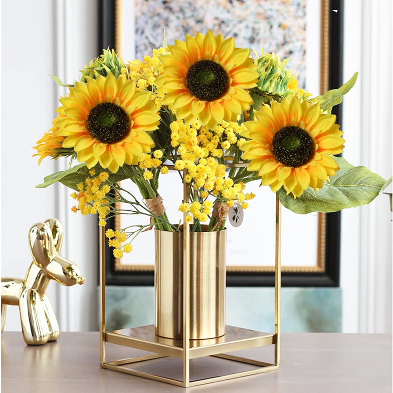 Artificial Sunflowers Flowers 8pcs Single Long Stem Large Faux Silk Sunflower Flower Bouquets for Wedding Party Bulk Yellow Centerpieces Home Decor image 8