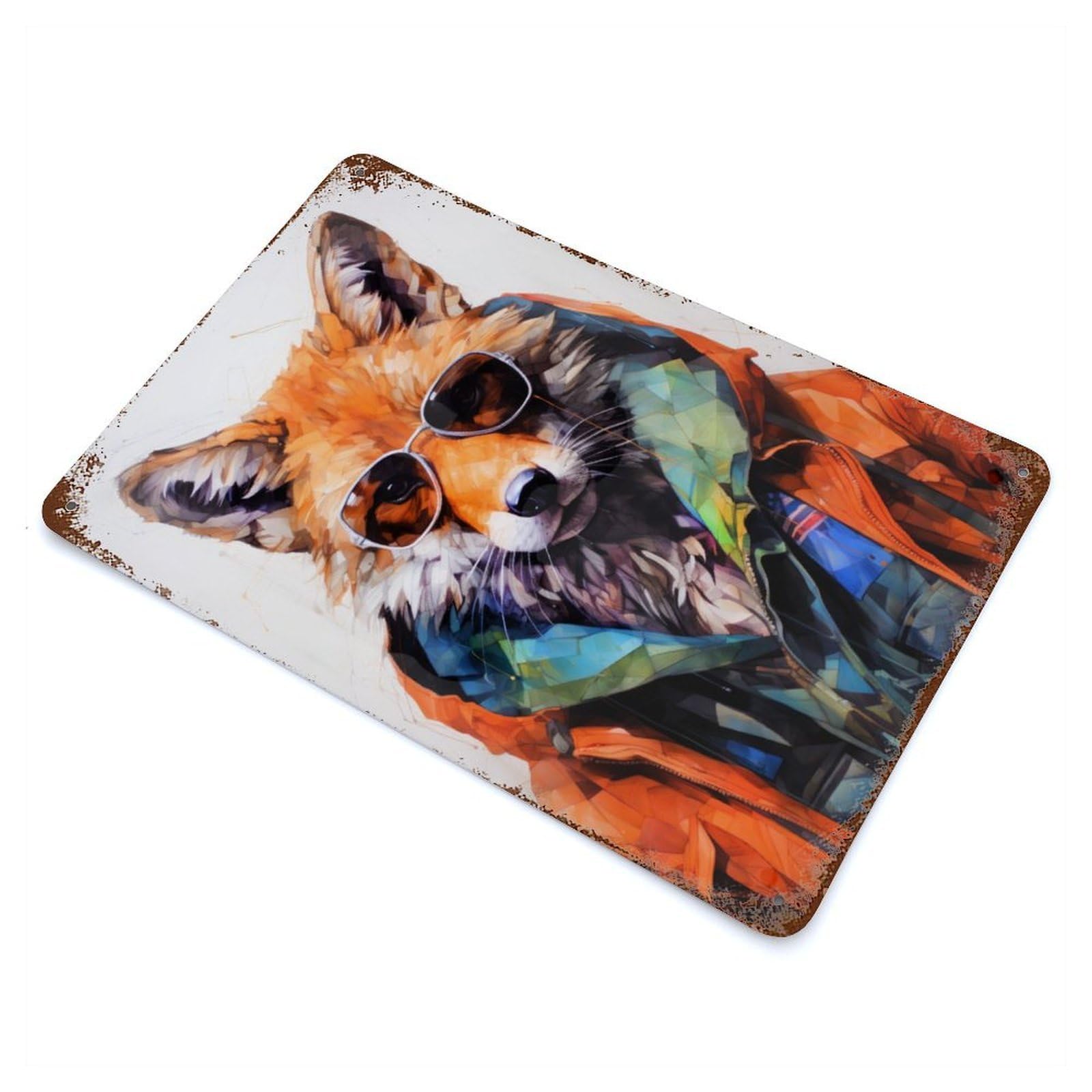 Animal Fox 11.8"x7.9" Rusty Metal Tin Sign, Farmhouse Wall Decor for Office, Studio And Wall Decor