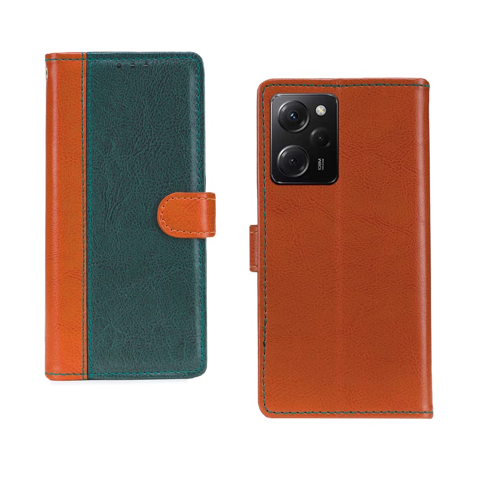 Inktree Poco X4 Pro 5G Flip Case | Leather Finish Flip Cover | with Card Pockets | Flip Cover for Poco X4 Pro 5G - Camel and Green (B0BW3XXG84) Amazon Price History, Amazon Price Tracker