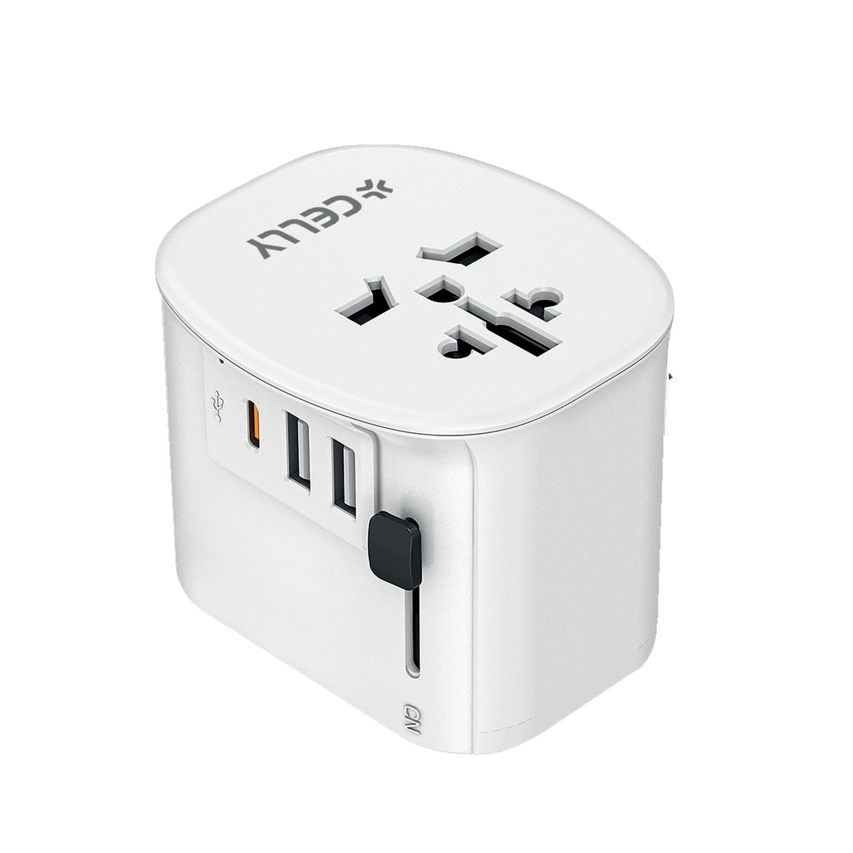 Celly, Wielofunkcyjna ładowarka podróżna, szybkie ładowanie do 30 W, uniwersalny adapter, wiele gniazd, oszczędność miejsca, z USB-A USB-C
