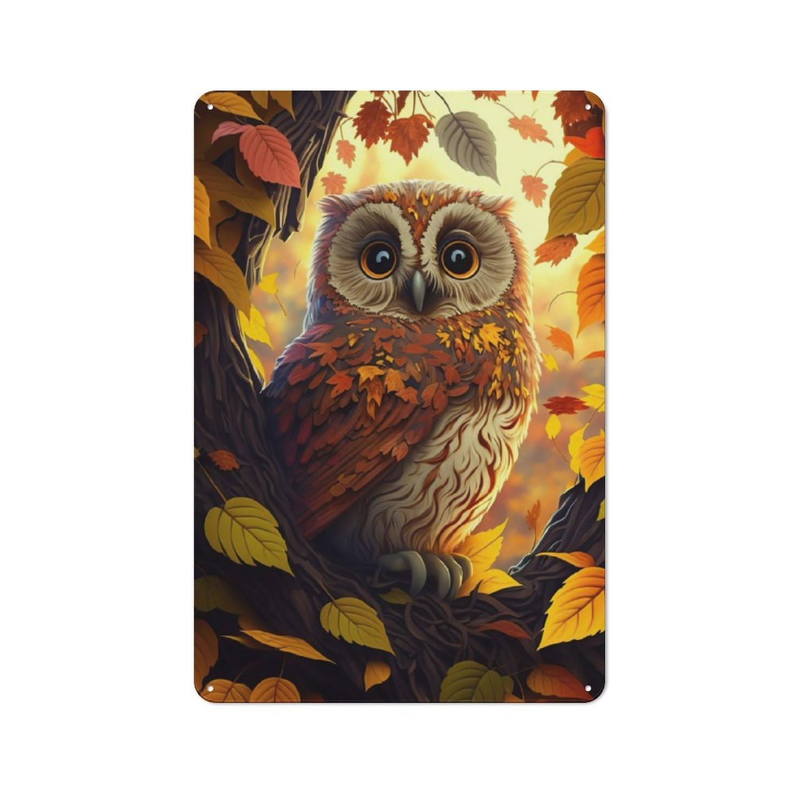 Junmoney Owl Animal Metal Wall Art Sign 30X20cm, Old Fashioned Nostalgic Wall Art For Living Room, Hallway, Kitchen Or Cafe