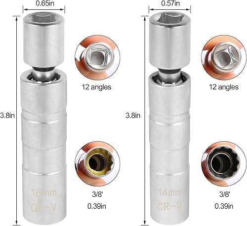 Miniatura 2 de ASOOLL Bujía giratoria magnética de pared delgada de 0.551 in y 0.630 in - 2 piezas para llave de junta universal de 12 puntos de pared delgada