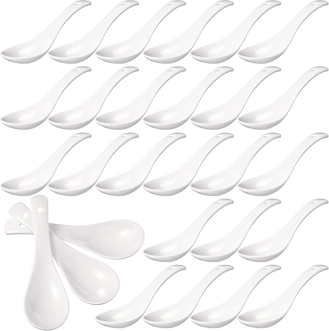50 Pack Ceramic Soup Spoons Bulk 5.43 Asian Soup Spoon Set Bright White Ultra Fine