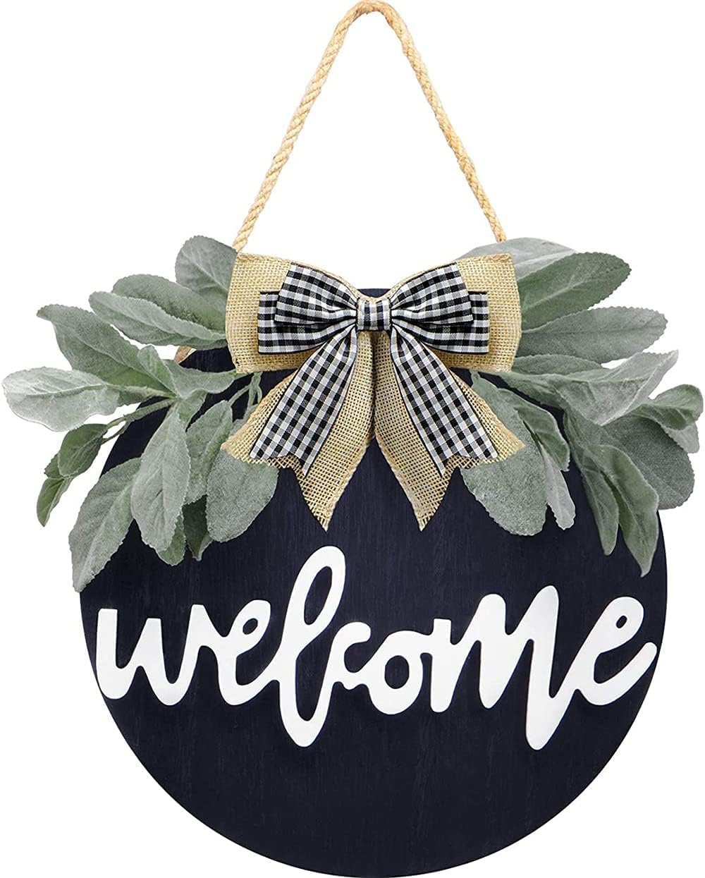 ELECDON Welcome Wreath Sign, Welcome Sign for Farmhouse Front Porch Decor, Rustic Home Door Hangers Front Door with Premium Greenery, Porch Hanging Housewarming for Home Decoration