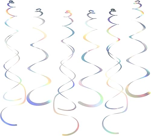 Decoraciones de remolinos de fiesta iridiscentes brillantes, decoraciones de remolinos colgantes de plástico para techo, serpentina de plástico para