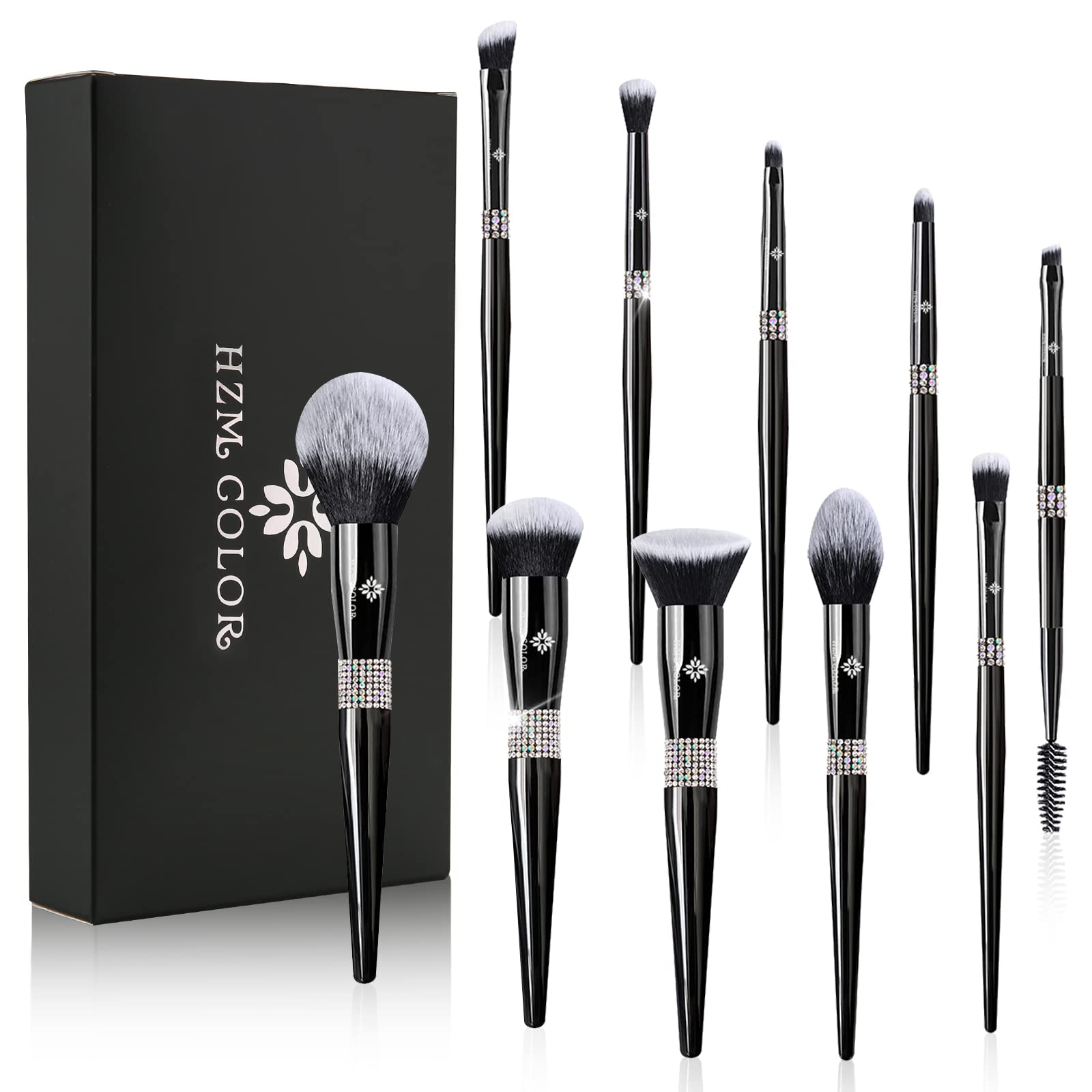 Bling Makeup Brushes Glitter Rhinestone Make Up Brushes Kit Premium Synthetic Foundation Blending Powder Eye Shadows Blush Cosmetics Brushes Set