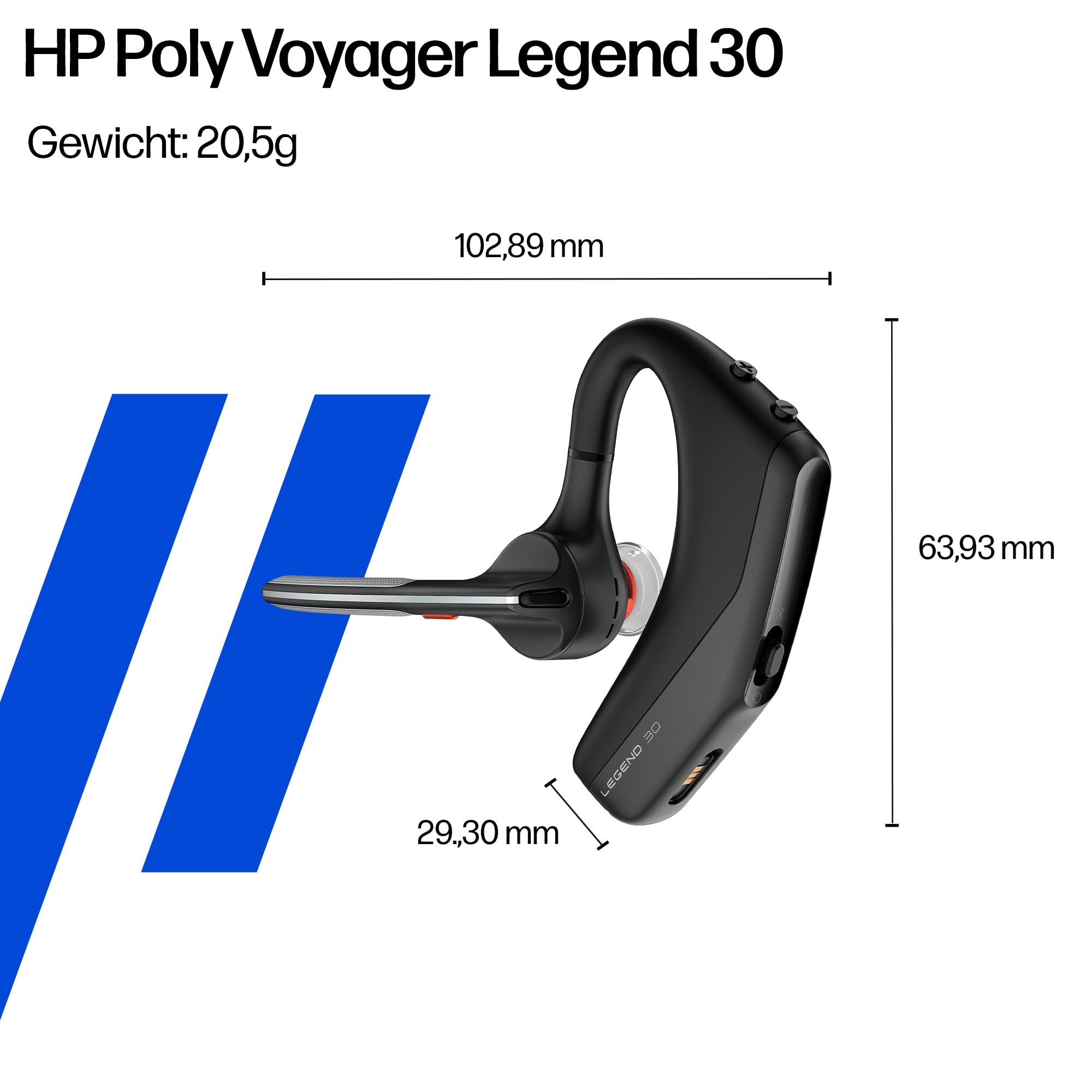 Poly Voyager Legend 30 Bluetooth-Headset – Noise Cancelling, WindSmart, Smart-Sensor, 10 Stunden Akkulaufzeit, Ergonomisches Design, Schwarz