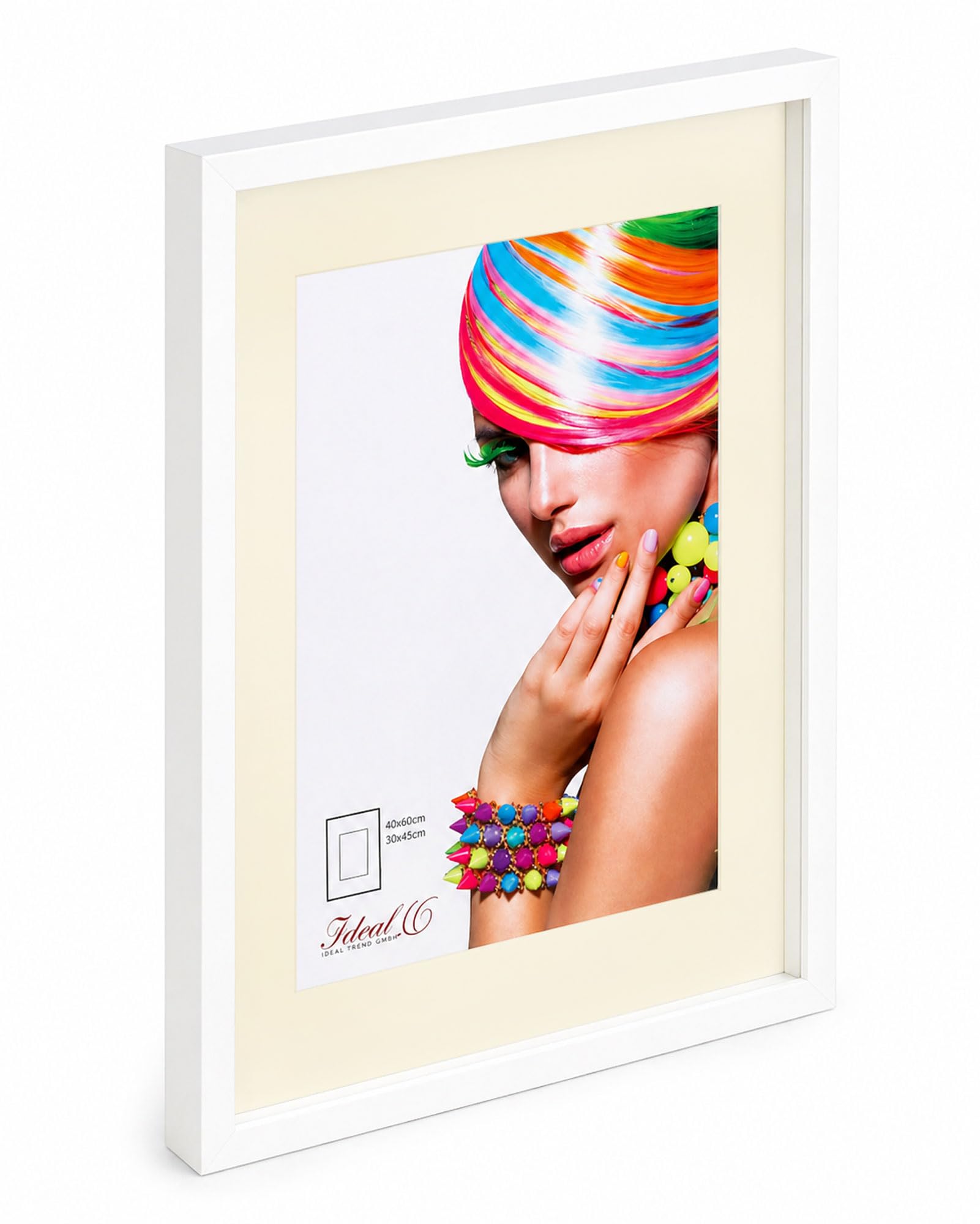 IDEAL TREND 3D Objektrahmen Bilderrahmen mit Passepartout & gehärtetem Glas Holz MDF Rahmen Foto Poster: Farbe: Weiß | Format: 40x60