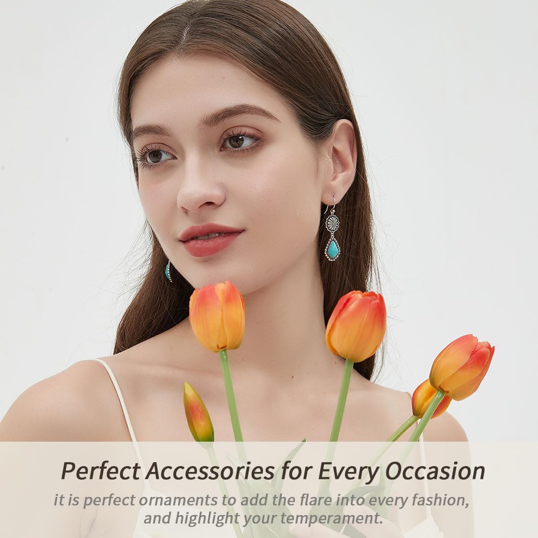 Colloca Turquoise Dangle Earrings for Women, 925 Sterling Silver Hook Western Teardrop Bohemian Earrings, Boho Drop Earrings, Gift Box included - Image 2