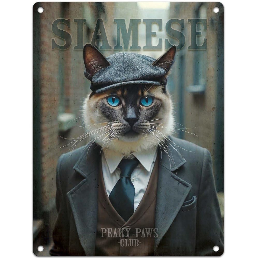 Small (150 x 200mm) Metal Sign - Peaky Paws Club - Siamese Cat