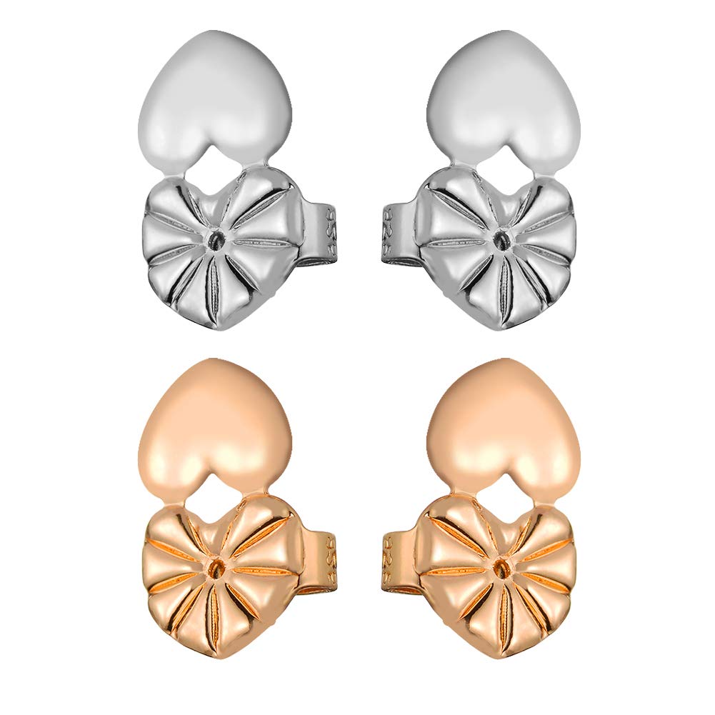 ZOBDX Earring Lifters - 2 Pairs of Adjustable Hypoallergenic Earring Lifts Back Clutches for Women Ear Lobe Support Patches (1 Pair of Silver Plated and 1 Pair of Gold Plated) E5S3009; E5S3008