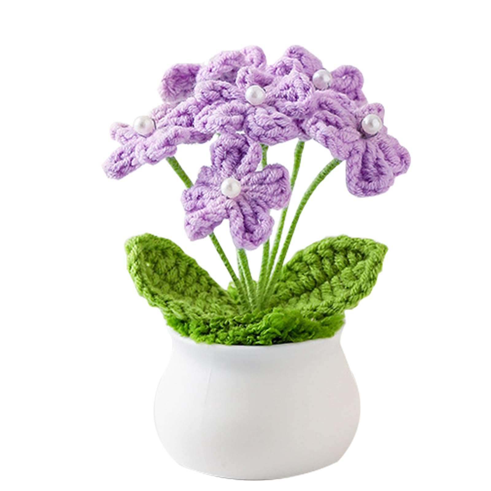 Fleur Crochet Tricotées Peluche Faites à Main Petites Plantes Pot pour Maison Bureau (Violet)