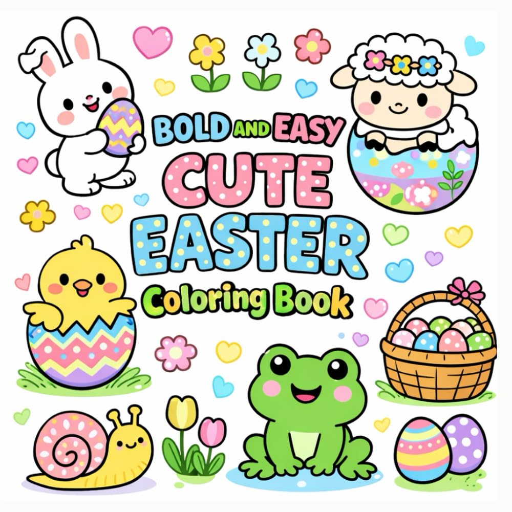 Bold and Easy Cute Easter Coloring Book for Kids: Adorable Easter Coloring Pages for Kids Ages 3–8