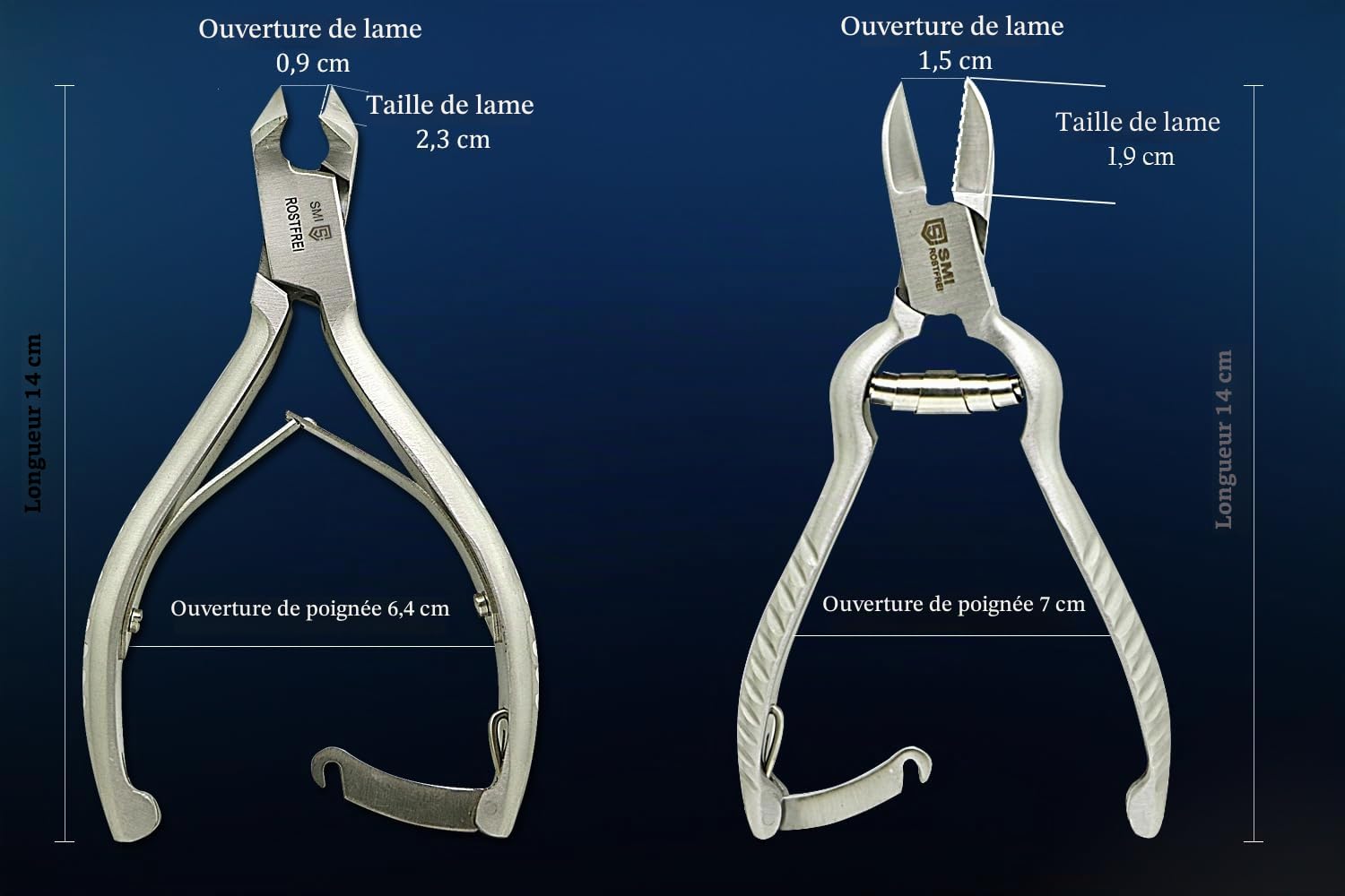 SMI coupe ongle 2 pièces, coupe ongle pied pour les ongles incarnés et épais pince ongle acier inoxydable pince coupe ongle pied avec etui