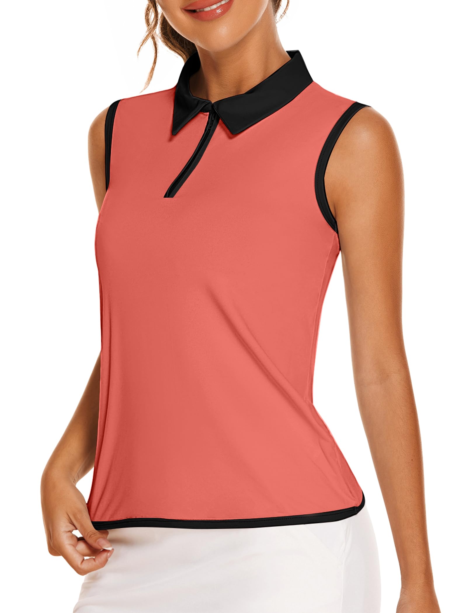 COOrun Golf Shirts for Women UPF 50+ Sleeveless Polo 1/4 Zipper Tank Tops