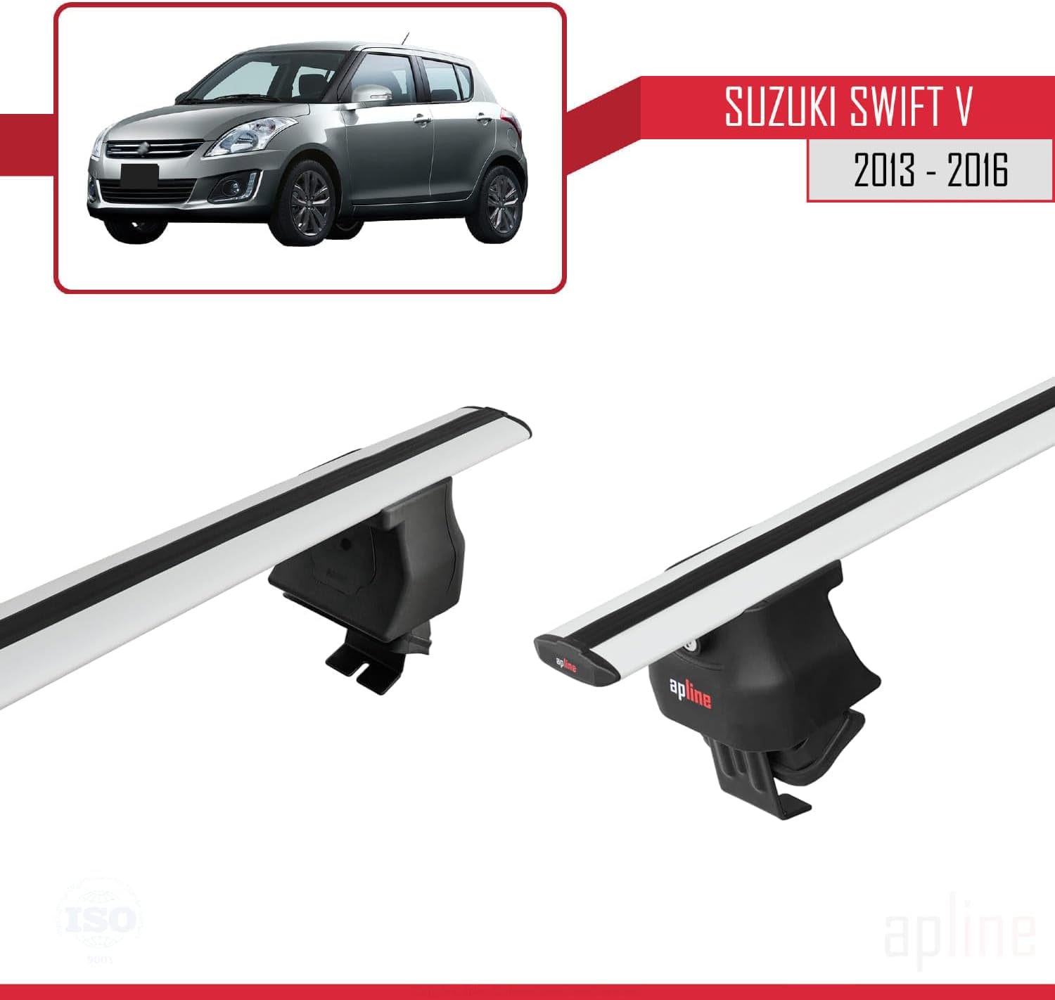 Compatible with Suzuki Swift 2 Post-Facelift 2013-2016 ACE-4 Car Roof Rack Cross Bar Grey Aluminium 2 Bars