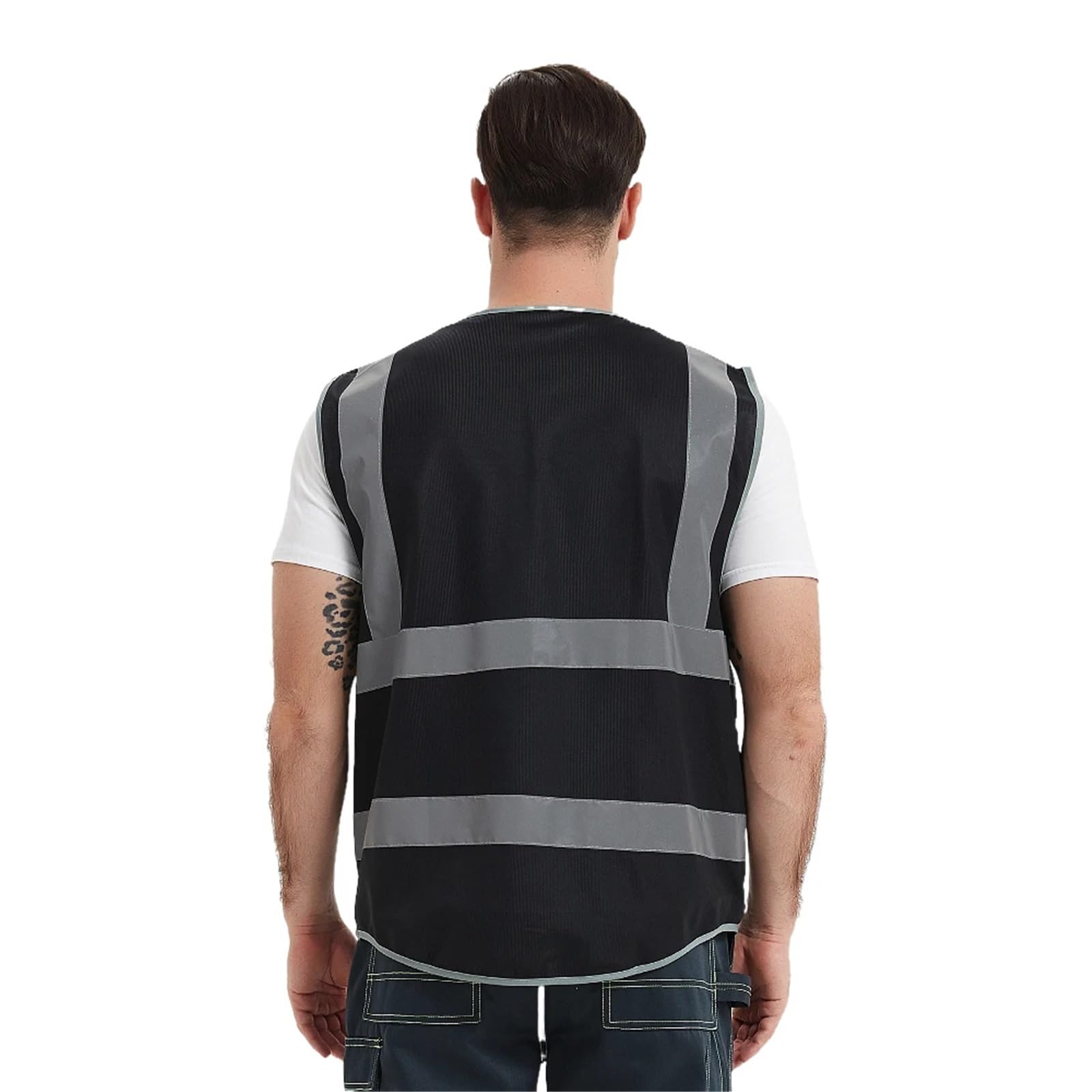 Chaleco Reflectante de Seguridad Azul/Negro con múltiples Bolsillos y Cremalleras for Hombres en Trabajos construcción(Blue,L)