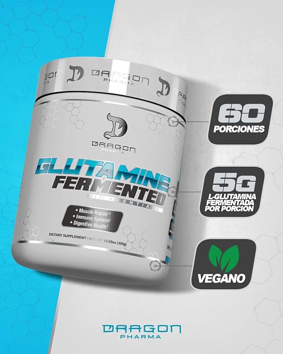 DRAGON PHARMA Fermented Glutamine, Aids in Muscle Repair, Improves Digestive Health, Vegan, 5g of Glutamine (60 Servings)